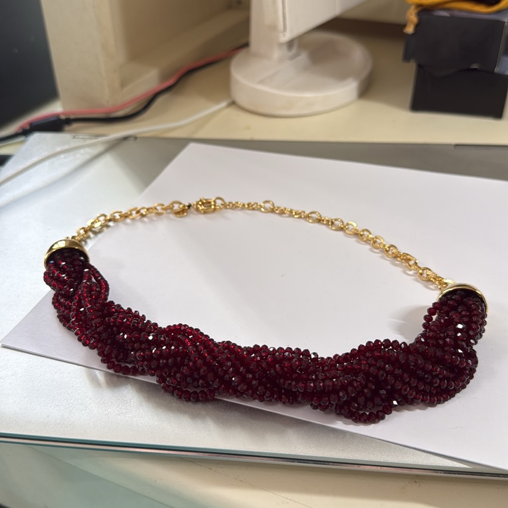 Talbots Garnet Colored Bead Statement Necklace Nw… - image 7